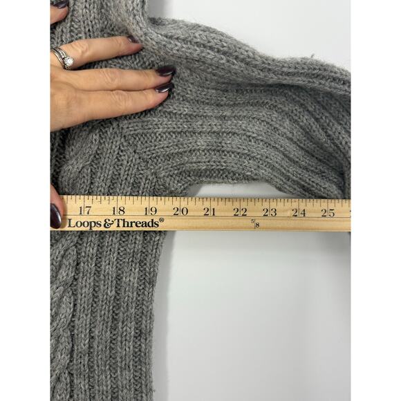 Vintage J.Crew 100% Wool Cable Knit Collared Cardigan Sweater Gray Women L - Picture 6 of 7